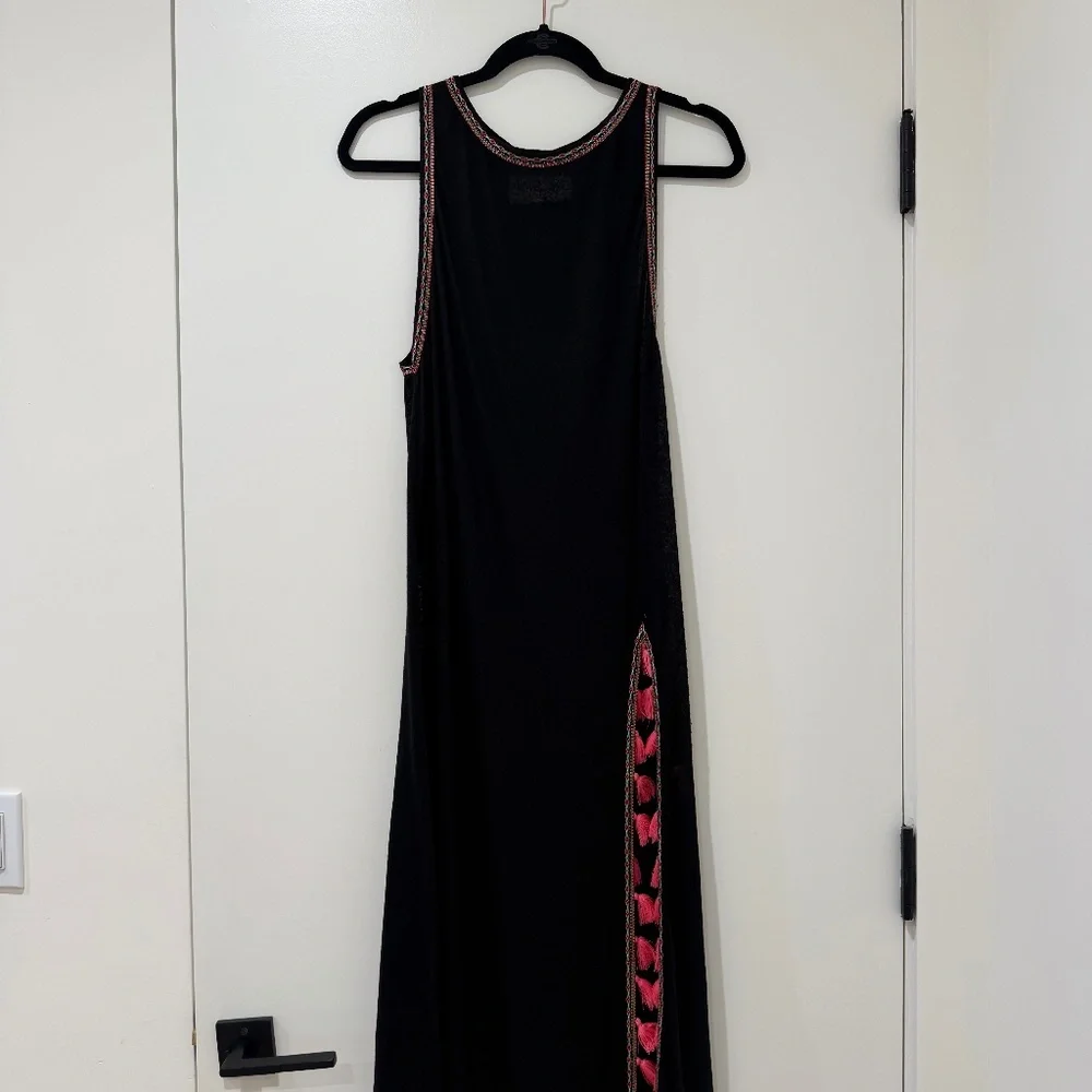 Pitusa Black Tassel Slit Maxi Dress XS/S Resort Beach Cover Up - Picture 4 of 8